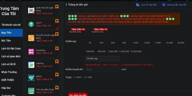 Quy trinh nạp tiền RR88 chuẩn bạn nên làm theo