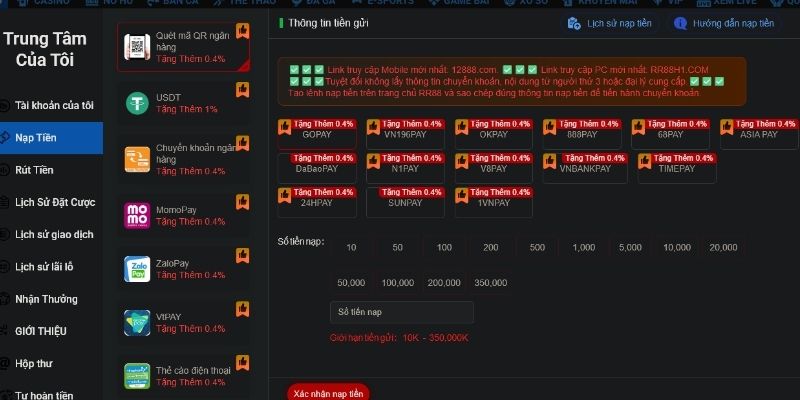 Thời gian xử lý nạp tiền RR88